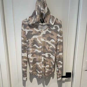 Bobeau Neutral Knit Hooded Top